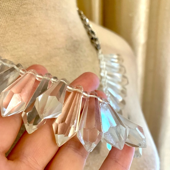 Sweet Olive Faceted Rock Crystal Bib Necklace on Silver Chain - Picture 3 of 6